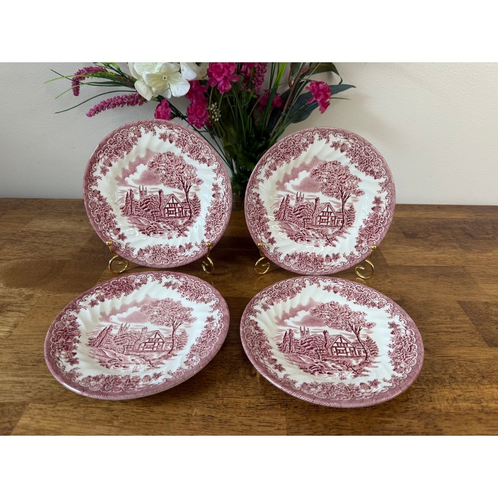 Churchill The Brook Pink Set of 4 Side Plates England Transferware Cottage
